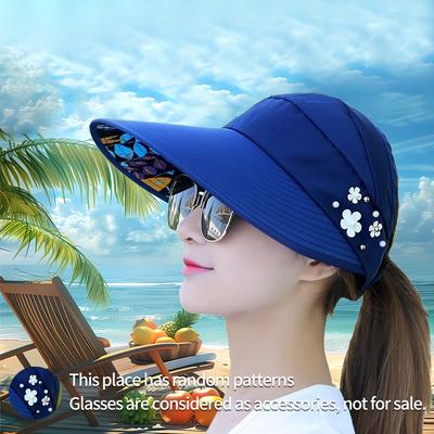 1 Stück Verstellbarer Damen-Sonnenhut mit Blumenstickerei - Schutz, Leicht & Atmungsaktiv, Ideal für Strand, Lässigen Stil, Strandzubehör
