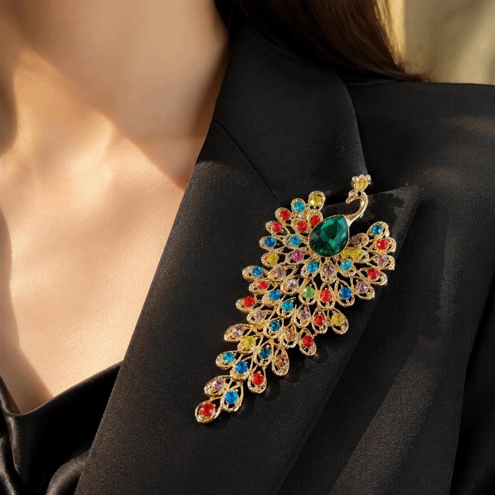 Exquisite Phoenix Brooch Clip Crystal Peacock Badge Pin Vintage Chest Flower Pin Office