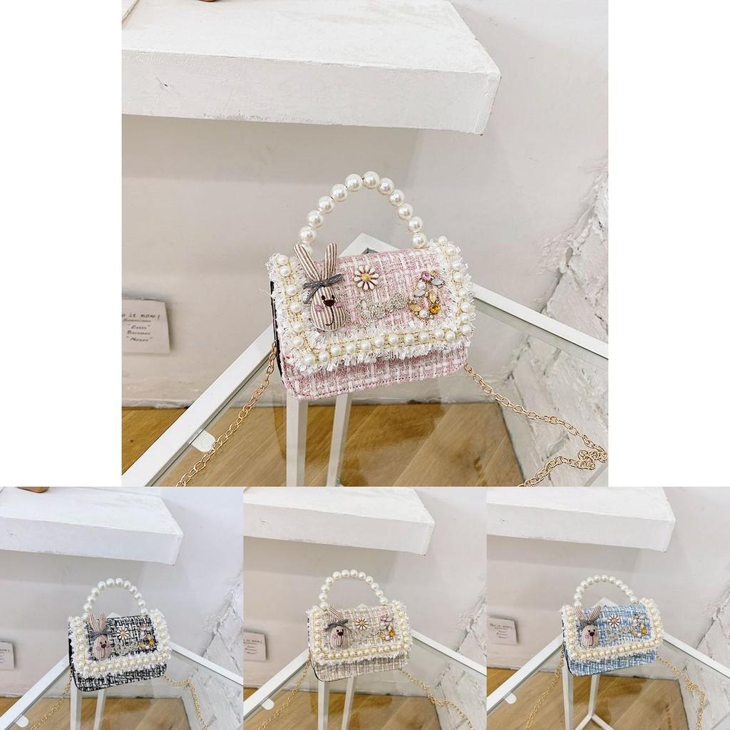 Stylish Mini Girls Handbag With Pearl Bow Design For Fashionable Princesses In Black And White Colors