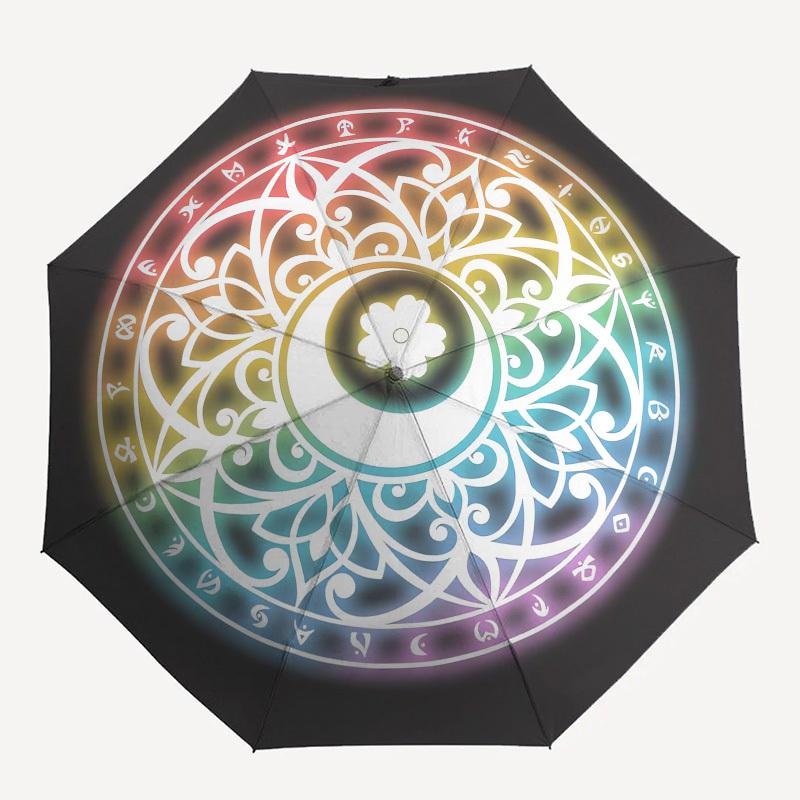 1pc Mystical Mandala Design Umbrella with Plastic Handle,Suitable for All Seasons UmbrellaPT555
