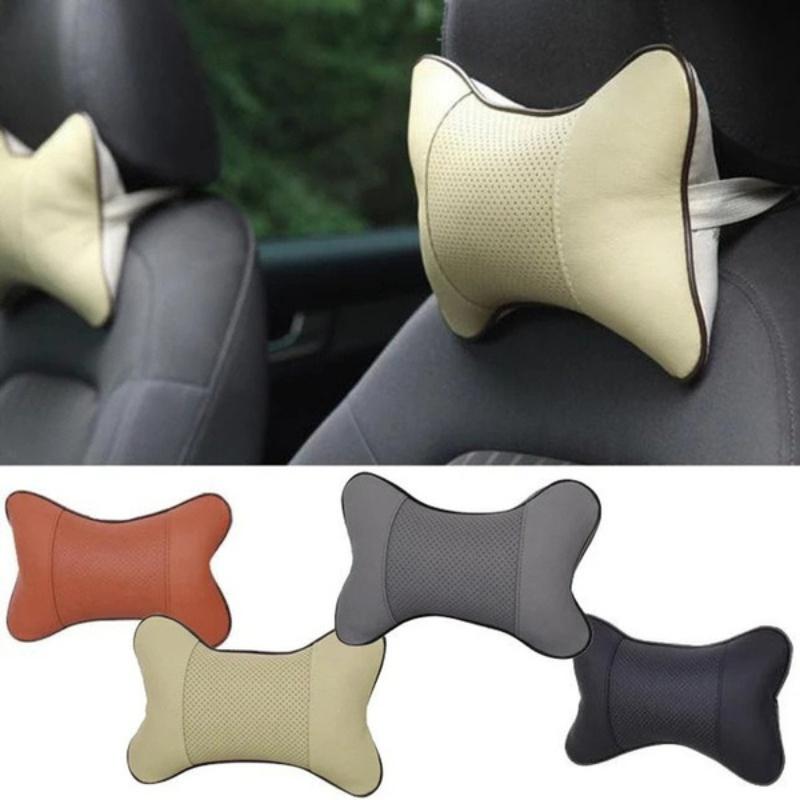2Pcs Leather Knitted Car Pillows Headrest Neck Rest Seat Accessories Auto Safety Pillow Car Neck Pillow Car Headrest