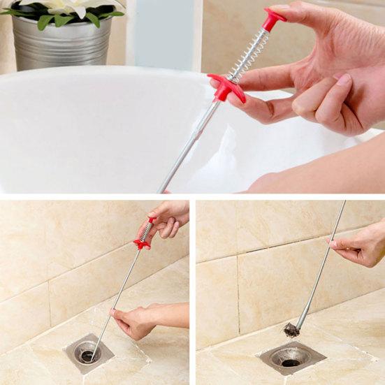 60cm T-type Spring Kitchen Sink Drain Sewer Hair Cleaning Grabber Dredging Tool