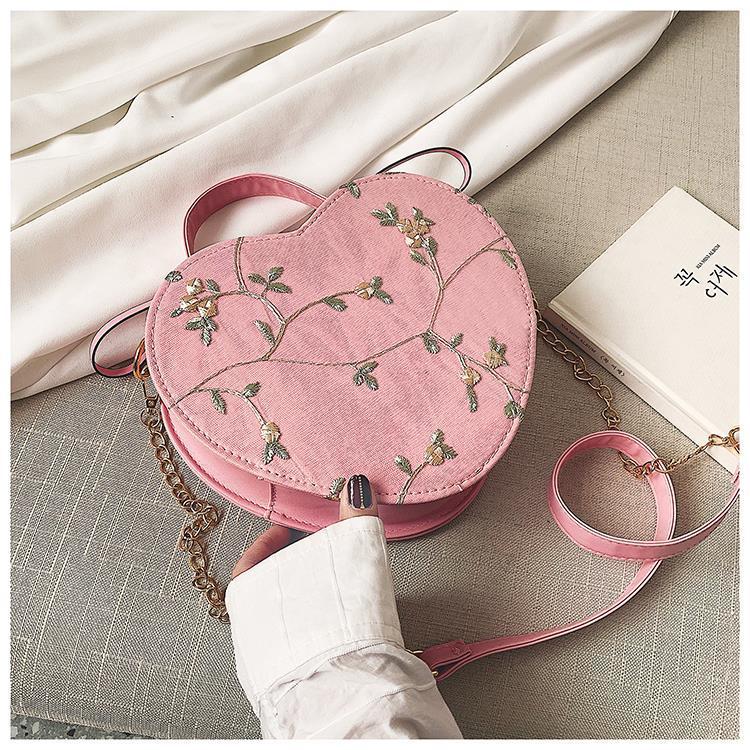 Borse rotonde a forma di cuore in pizzo dolce femminile Borse a tracolla in pelle PU di alta qualità per borse a tracolla a catena di fiori freschi da donna