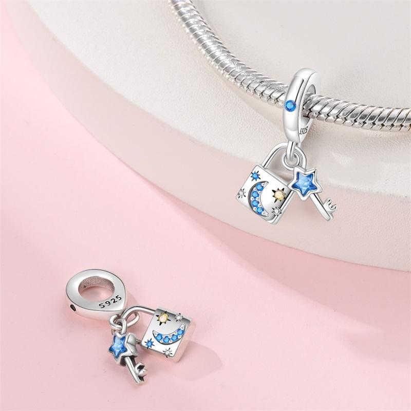 Authentic Copper Charm Bead Charms Luxury Blue Star Shape Key Lock Charm Pendant Bead Charms Compatible With Bracelets Diy Women Making Delicate Gift