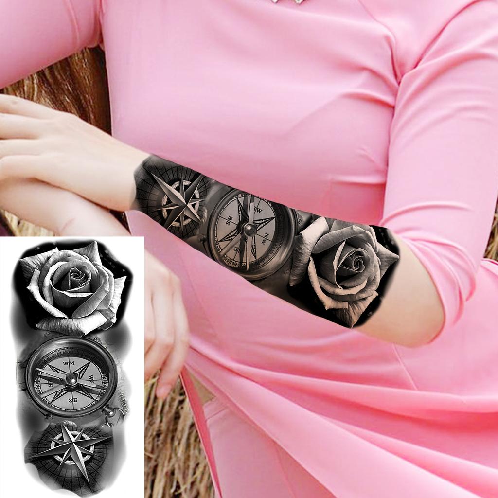 Scorpion Rose Flower Temporary Tattoos For Women Adults Realistic Vampire Wolf Scary Snake Crown Fake Tattoo Sticker Arm Tatoos