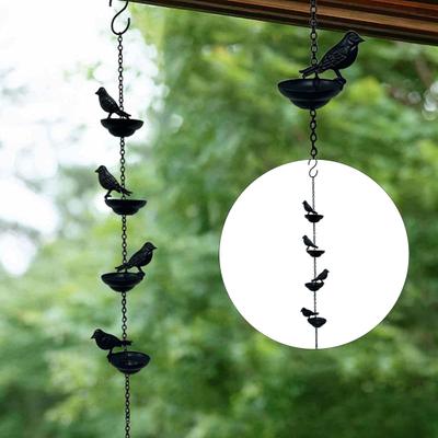 60/80/100CM Iron Bird Rain Chain Heavy Duty Metal Garden Hanging Rain Catcher Cups Outside Gutters Downspouts Replacement Decorative Rain Chain
