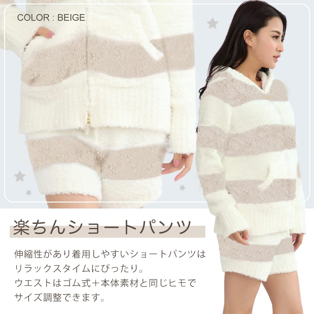 Seap Fluffy Pajama Set Hoodie 503 Women's (Pink), & Shorts,