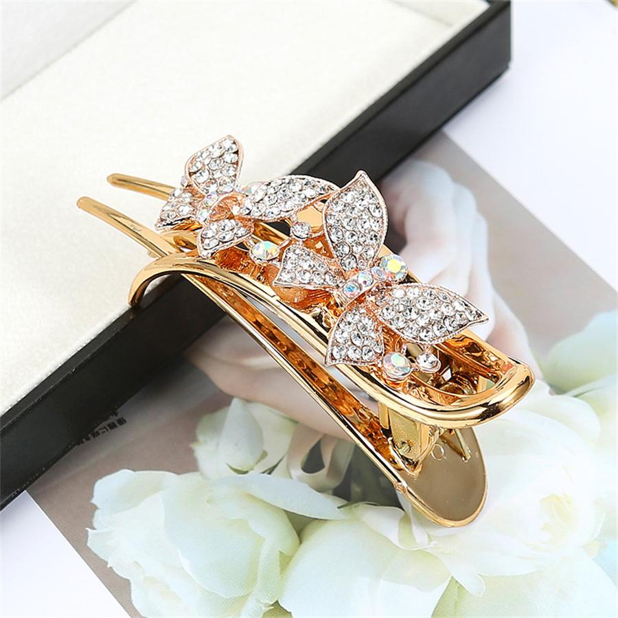 Elegant Crystal Double Flower Hair Claw Hair Grab Duckbill Clip For Women Headdress Hair Accessories Rhinestone Hairpin Headwear