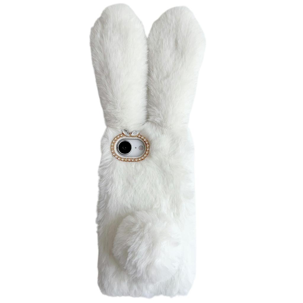 For iPhone 16e Case Plush Cute Bunny Winter Fluffy TPU Phone Cover