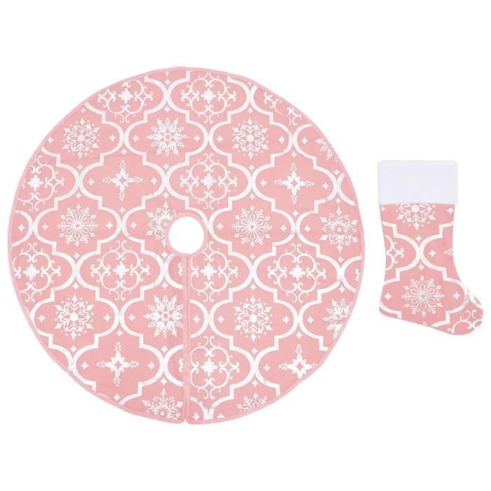 VidaXL Jupe de sapin de Noël de luxe avec chaussette Rose 122 cm Tissu