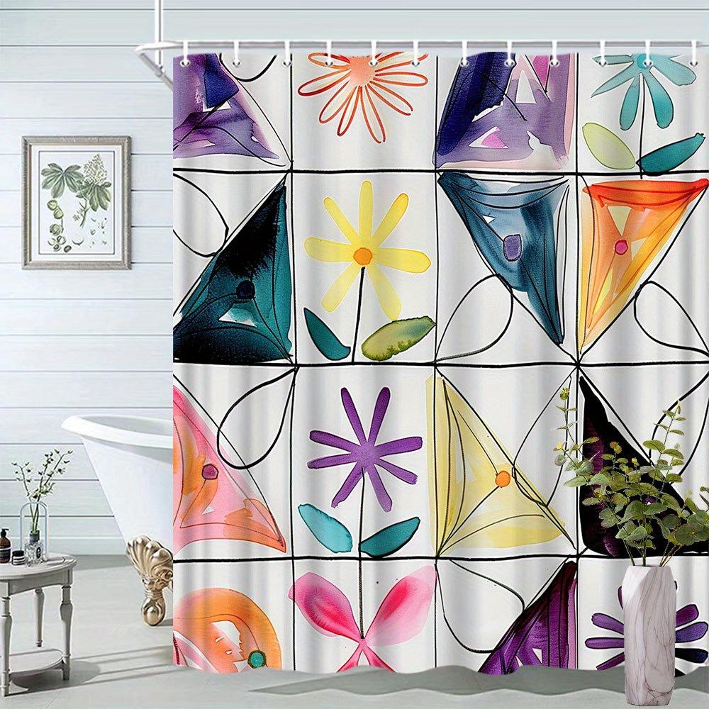 

1Pc Floral Pattern Shower Curtain Creative Natural Style Bathroom Decoration Polyester Fabric Contains 12 Hooks W60H190(CM)-1 Pcs
