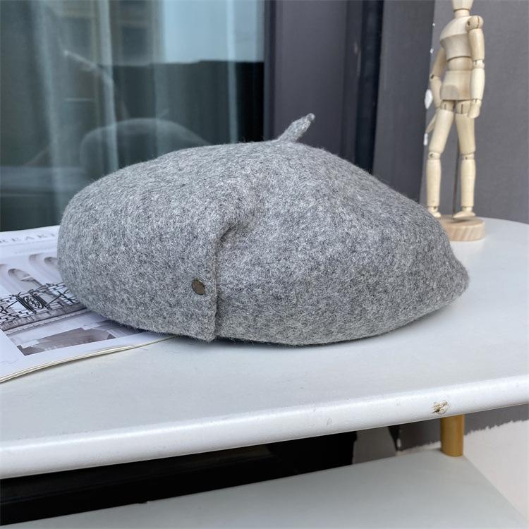 Autumn and Winter Woolen Hat Female Literary Copper Buckle Painter Hat Thickened Bud Hat