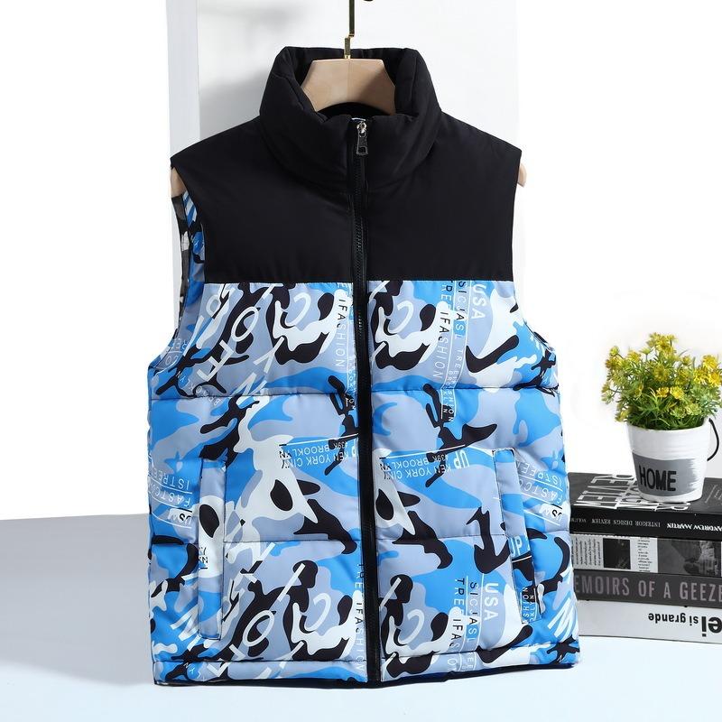 

Fatten and increase men s vest in autumn and winter, new stand-up collar thickened trendy warm tooling cotton vest casual jacket M (60-42.5 kg) синій