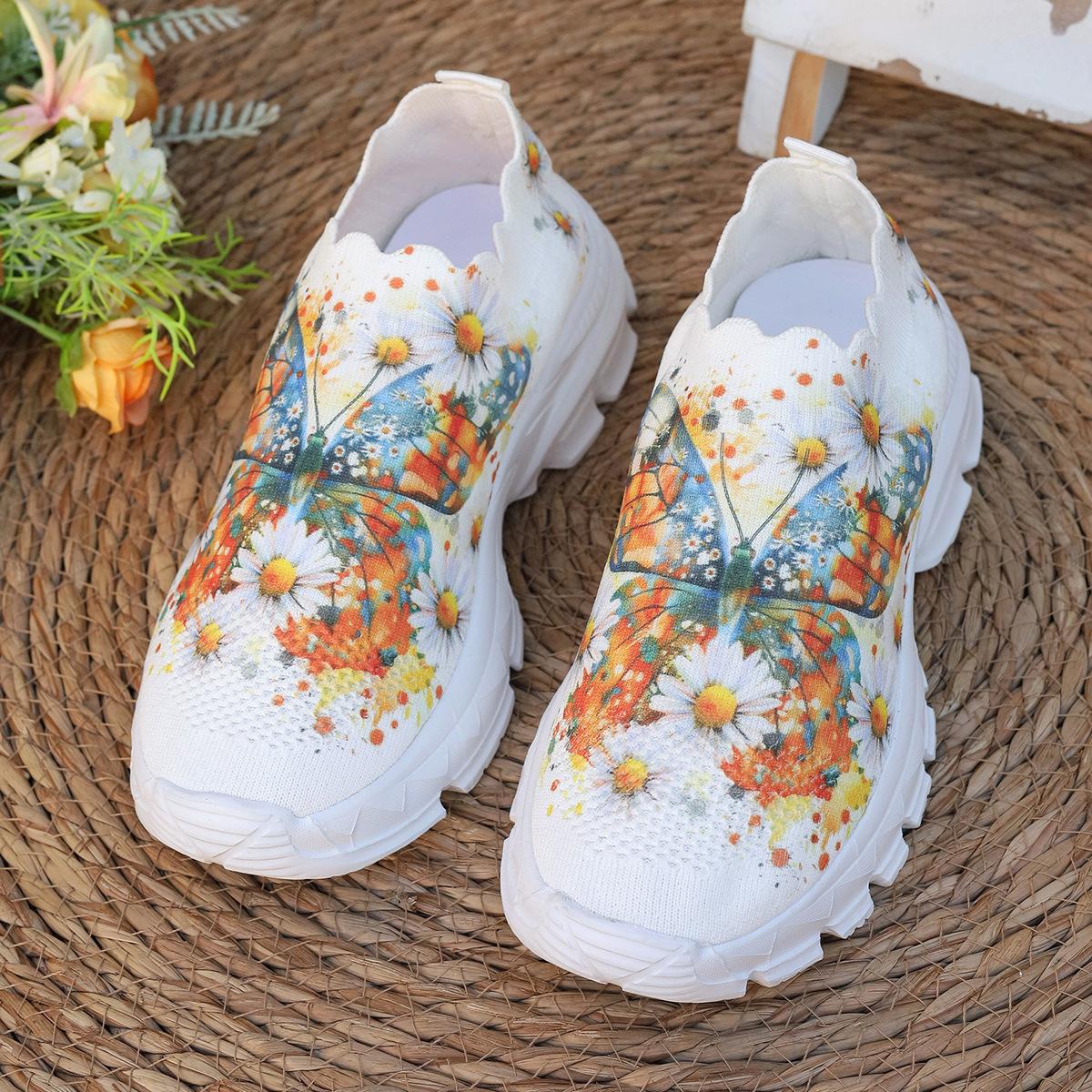 

Повседневная спортивная обувь женская с узором в виде бабочки кружевная этническая в стиле мухи плетеная спортивная обувь носки обувь 43