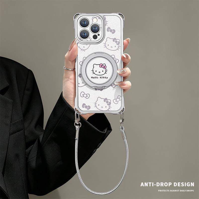 Cute cat suitable for iphone17promax iPhone case 15 four-corner lanyard 16 crossbody 14 bracket 13