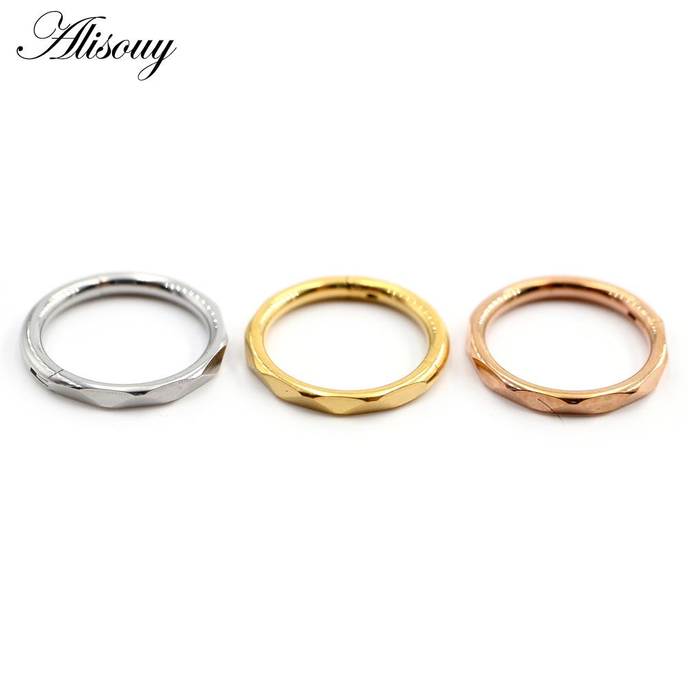 Alisouy 1PC Edelstahl Unregelmäßige Abschnitt Runde Scharnier Clicker Nase Septum Ring Hoop Knorpel Ohrring Körper Piercing Schmuck