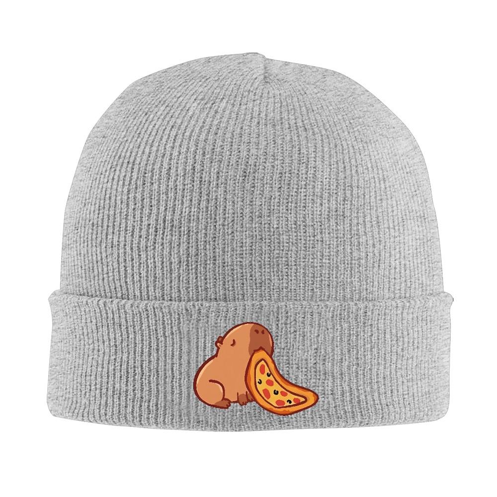 pc Capybara Eating A Pizza Beanie Hats Retro Caps Unisex Women Outdoor Skullies Beanies Winter Graphic Head Wrap Beanie Hat