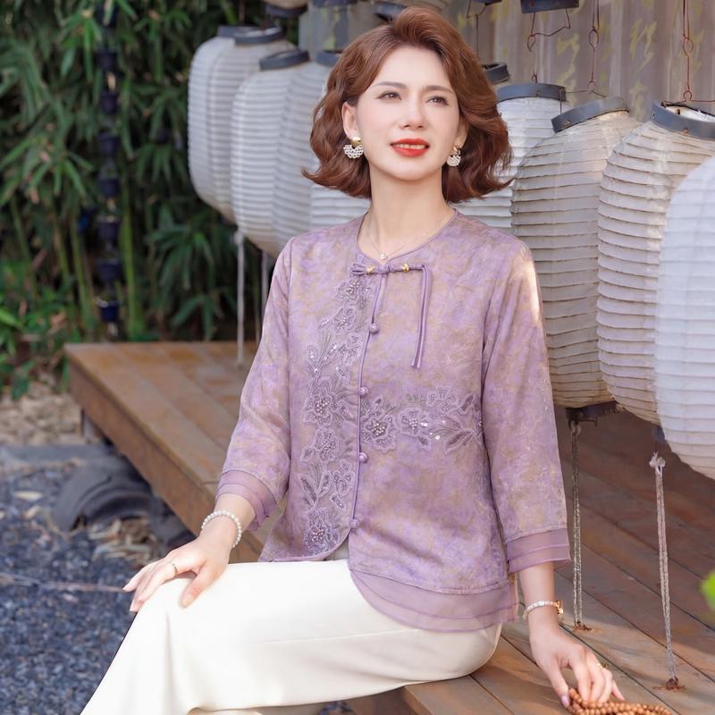Yuzhaolin New Chinese Style Embroidered Shirt for Mothers XL