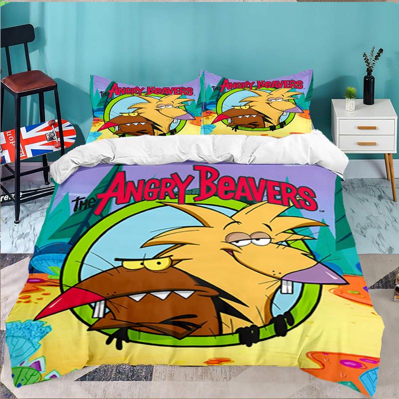 Angry Beavers Adventure 3pcs Bedding Set,Including 1pc Duvet Cover And 2pcs Pillowcases Perfect Gift for Christmas,Ideal for Bedroom, Dormitory