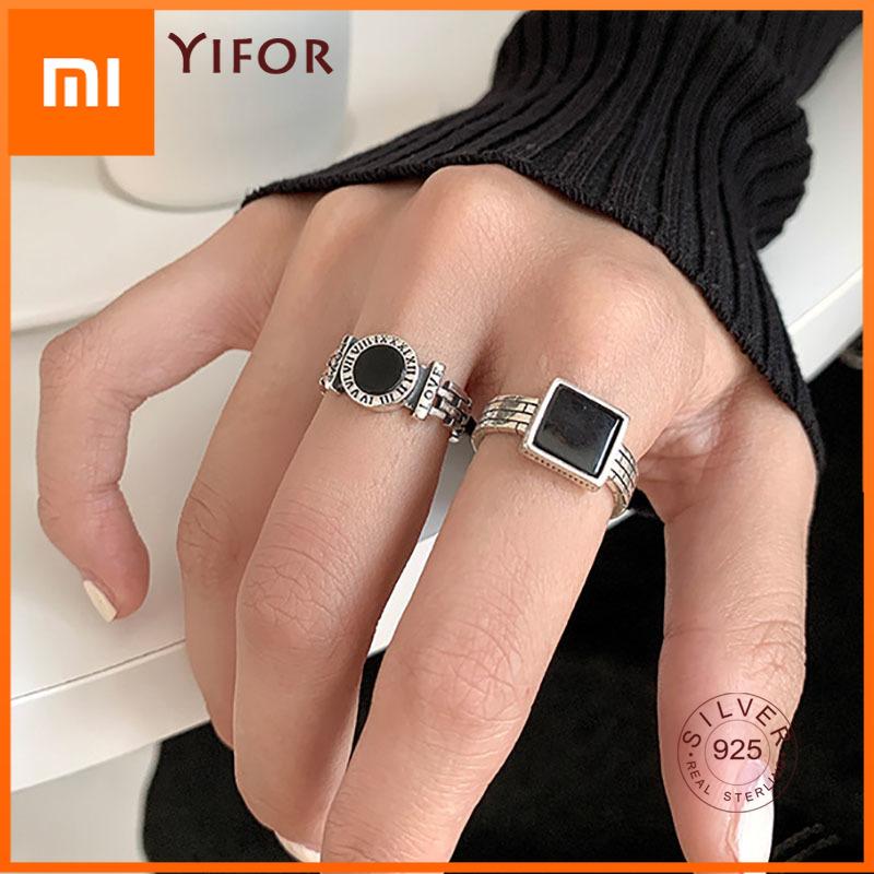 Xiaomi Nieuwe Trends 925 Sterling Zilveren Vingerringen Verlovingssieraden Voor Vrouwen Creatieve Zwarte Cirkel Feestaccessoires Cadeaus