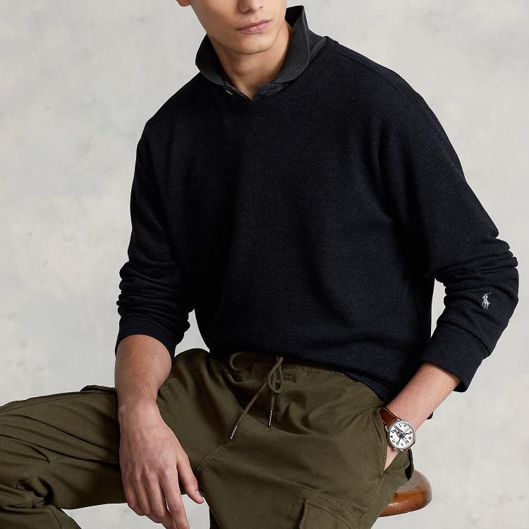 Polo Ralph Lauren Solid Color Crew Neck Casual Pullover Sweatshirt Men Sweatshirt Black MNPOKNI16821791-001