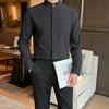 Spring New Solid Color Shirts Men Korean Fashion Stand Collar Long Sleeve Men's Social Dress Shirt