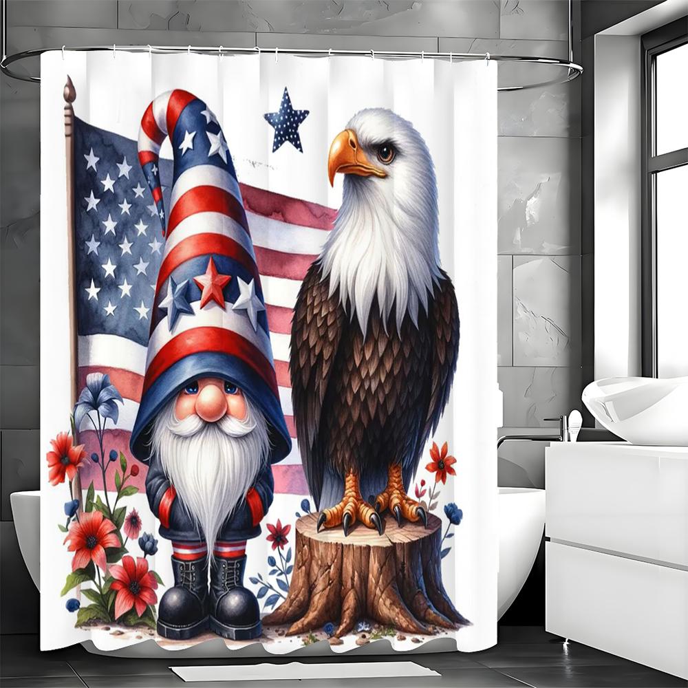 

National Flag Dwarf Eagle Wooden Pier Shower Curtain, Bathroom Decorative Shower Curtain, Waterproof Shower Curtain with Hooks 150*180cm