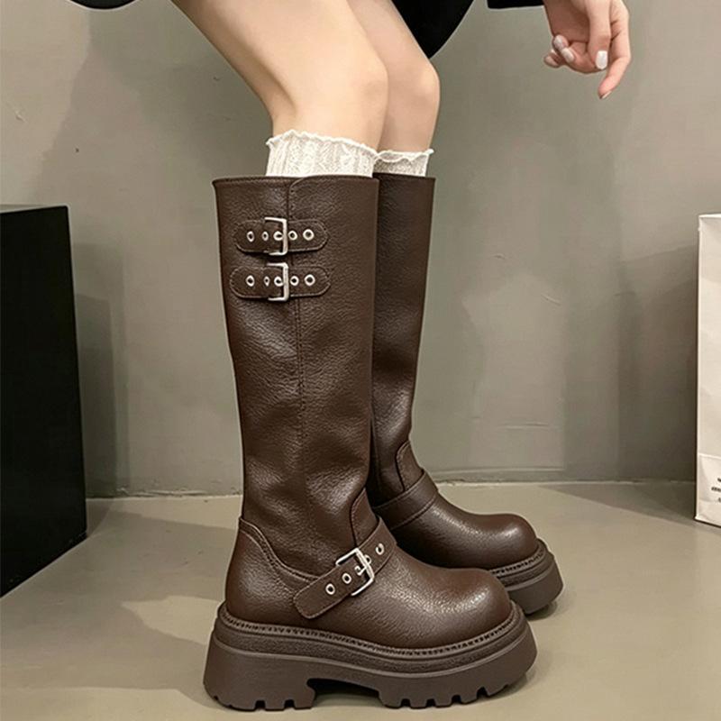 Thick-soled boots women's spring and autumn new retro temperament locomotive boots heightened thick heel knight boots women's long boots
