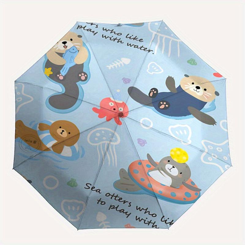 

1pc Sea Otters Water Play Automatic Open/Close Umbrella Sturdy Iron Frame, Compact Travel Umbrella - Perfect Gift for Women, Men, Birthdays,