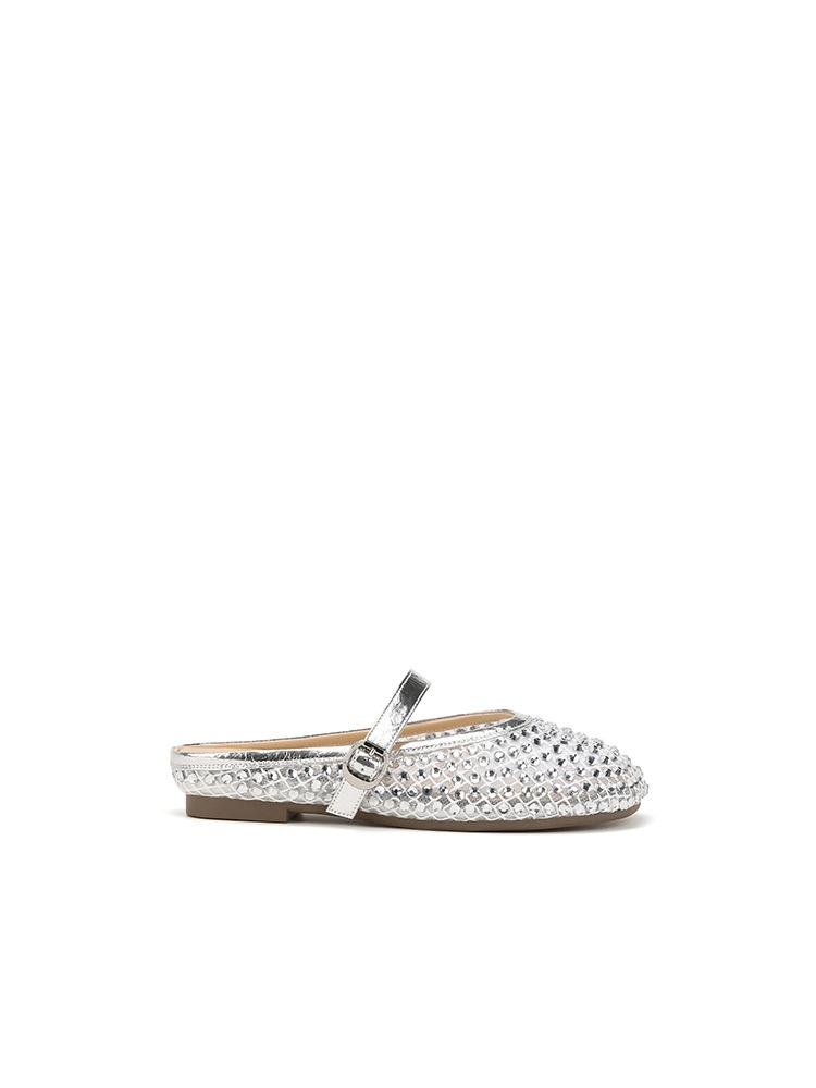 Yuanlitong Streamer Mesh Yarn Fashionable Versatile Rhinestone Mesh Breathable Buckle with Bag Head Vacation Slippers Women's Semi-drag Summer