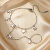Star Charms Bracelet Ring Hollow Out Solid Stars Bracelet with Finger Chain Stainless Steel Adjustable Chain Jewelry Party Daily