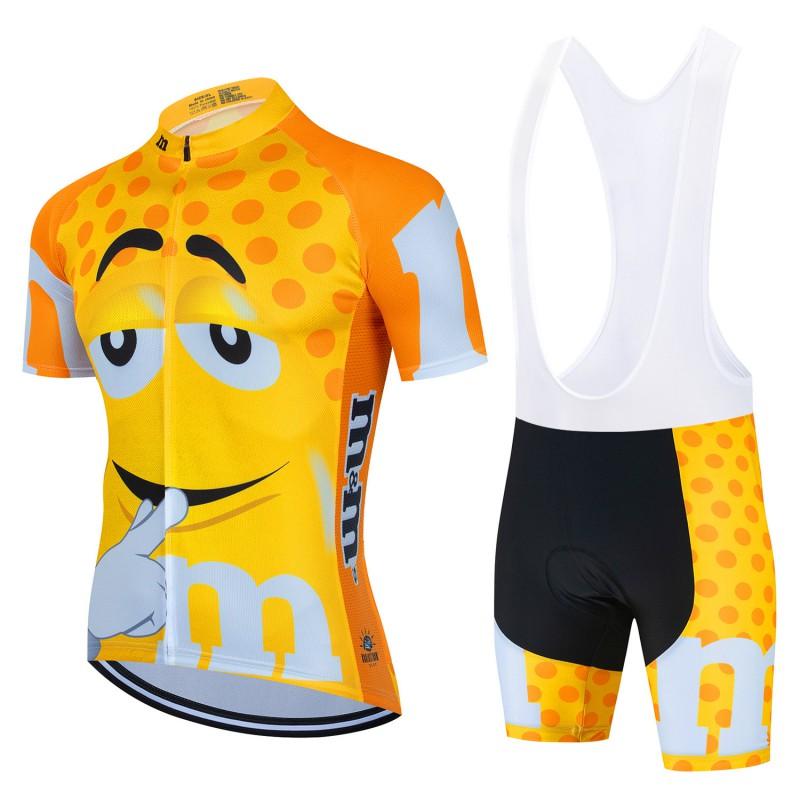 Mens Womens Cycling Bib Shorts Set With Cartoon MMs Design Breathable Moisture-Wicking Bike Outfit