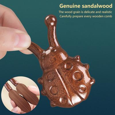 Pettine per massaggio in legno di sandalo a forma di scarabeo con mappa dei punti di agopuntura, pettine per dragaggio dei meridiani del corpo ispessito, pettine per massaggio dei punti di agopuntura del naso e degli occhi