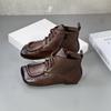 Early Autumn Retro Square-headed Boots Women's Short Tube Flat-bottomed Martin Boots 2025 Autumn New Versatile Soft-soled Mother Single Boots