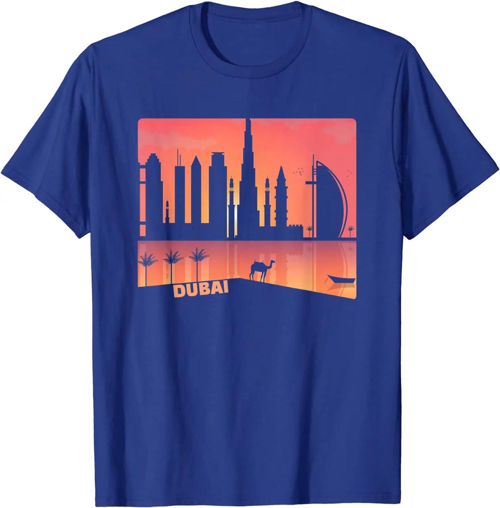 Cool Dubai UAE Cityscape Camel Graphic Art Illustration T Shirt Short Sleeve 100 Cotton Casual Tshirts Loose Top Size S3XL