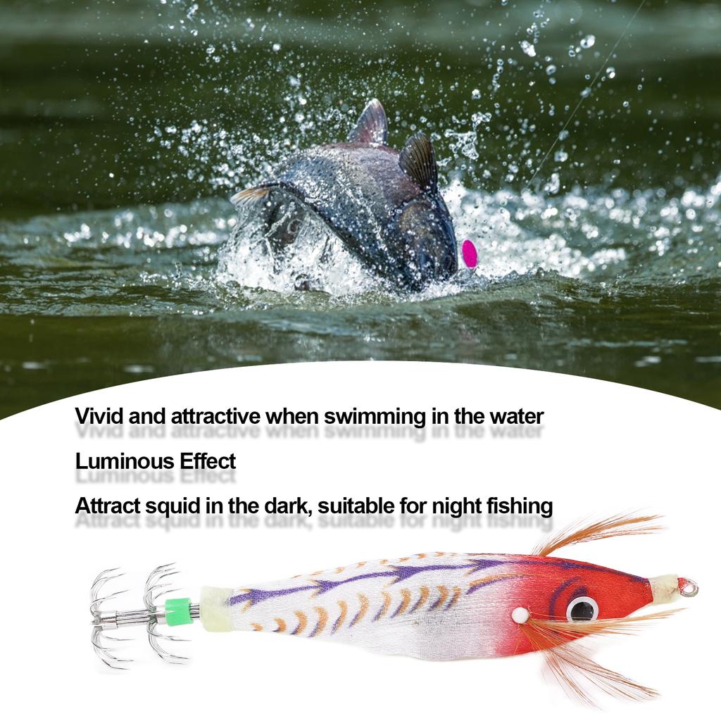 Fishing Squid Jigs Bait Squid Jig Hook Hard Fishing Lure with Luminous Effect for Ocean Boat River Pond FishingRed Head White Stripe Body