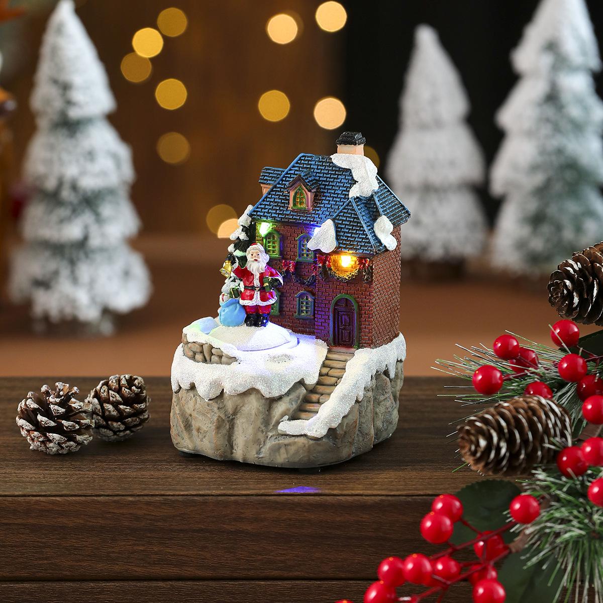 

Christmas rotating resin luminous music box ornament, rotating small train ornament Christmas gift