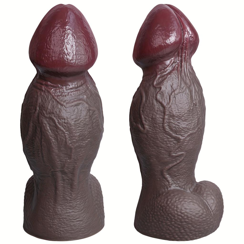 Soft Silicone Dark Thick Realistic Dildo with Big Head & Balls – Strong Suction Cup, Flexible Anal/Vaginal Massager, Lifelike Penis for Women & Men