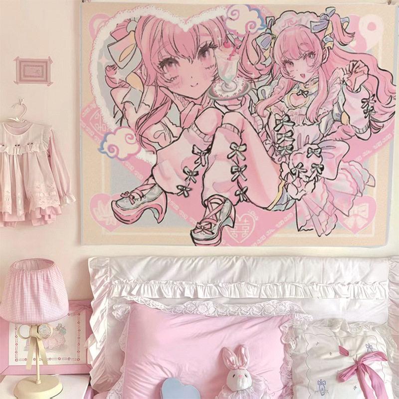 New Hot Cute Girl Style Anime Print Tapestry Wall Hanging For Bedroom Dorm Room Home Wall Decor