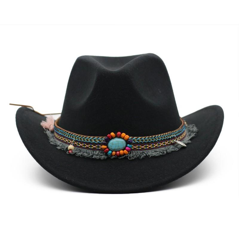 Jewel Ethnic Style Cowboy Hat, Crimped Felt Hat, Western Hat, Outdoor Riding Hat, Men's and Women's Cowboy Hats