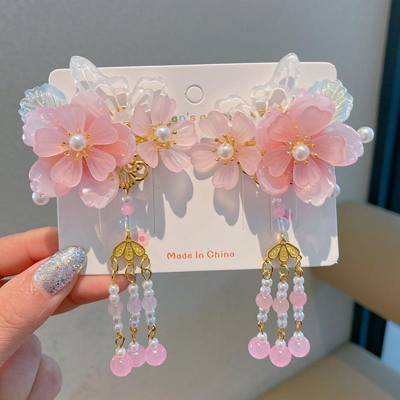 Chinese Style Hanfu Hairpin Set for Girls - Includes Hair Clips, Swaying Tassels, and Butterfly Accessories
