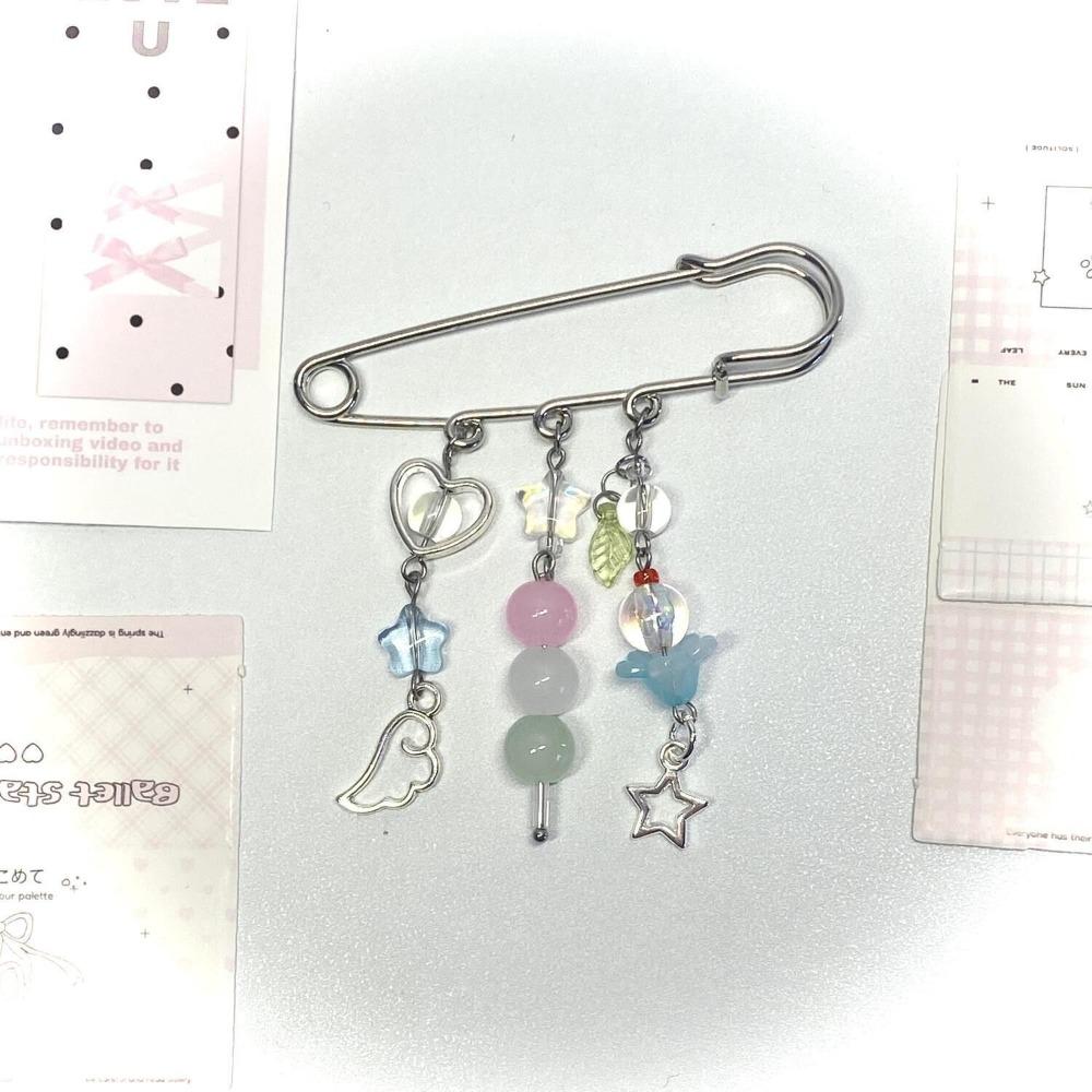 Handmade Beaded Bag Pins Pink and Blue Beaded Brooch Aesthetic Y2k Stars Brooch  Women Girls