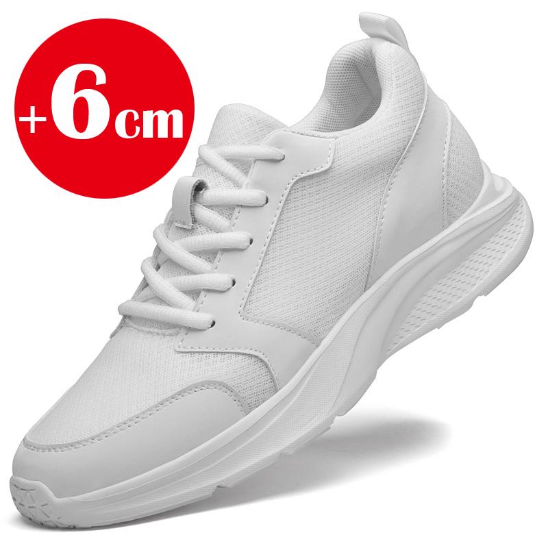 Men's 8cm Inner Height Increase Mesh Shoes, Heightening Sports and Casual Shoes, Invisible Inner Height Increase 6cm White Shoes