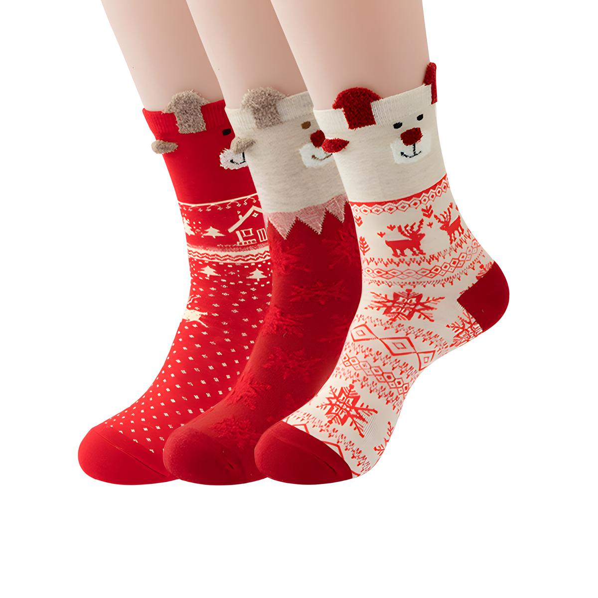 

3 Pairs Cute Socks for Women-3D Reindeer Christmas Socks Gift,Soft Cotton Socks,Cute & Stylish Everyday Wear One Size