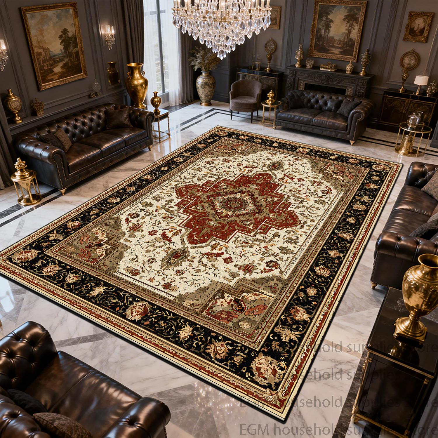 

Persian Style Carpet Retro Living Room Decoration Bedroom Office Rugs Non-slip Entrance Door Short Velvet Washable Mat Study 50x80cm