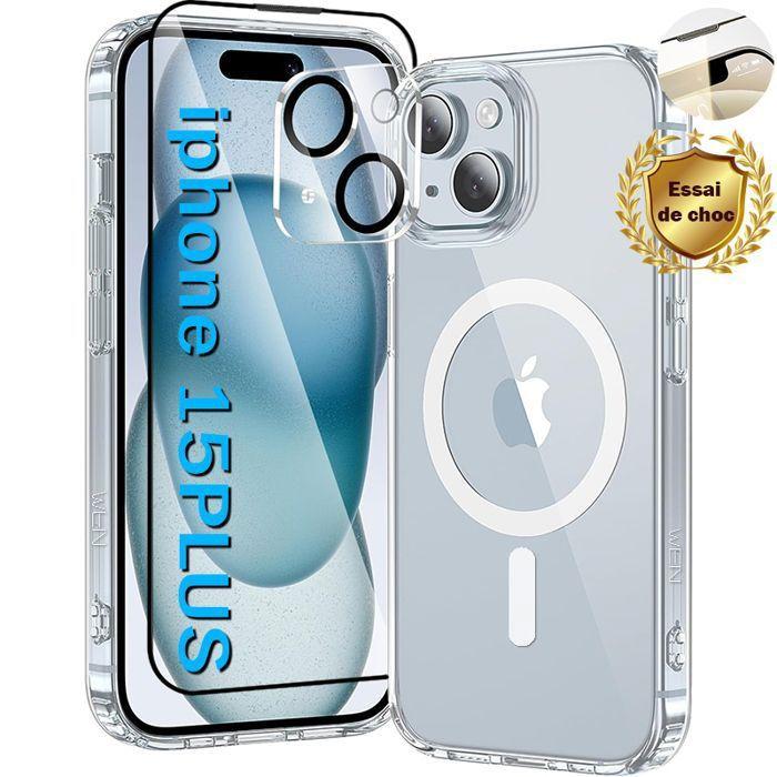 Coque de téléphone - WENZYLIQUOX - iPhone 15 Plus - MagSafe aimantée - Verre trempé & protection antichocs - Bumper TPU antichoc