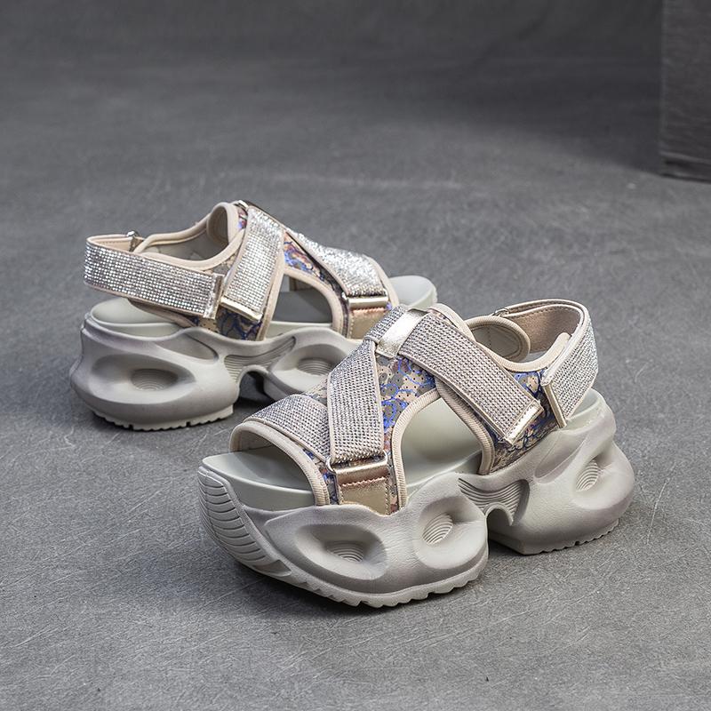 Chunky Platform Sparkle Velcro Sandals for Women Futuristic Thick Sole Summer Shoes