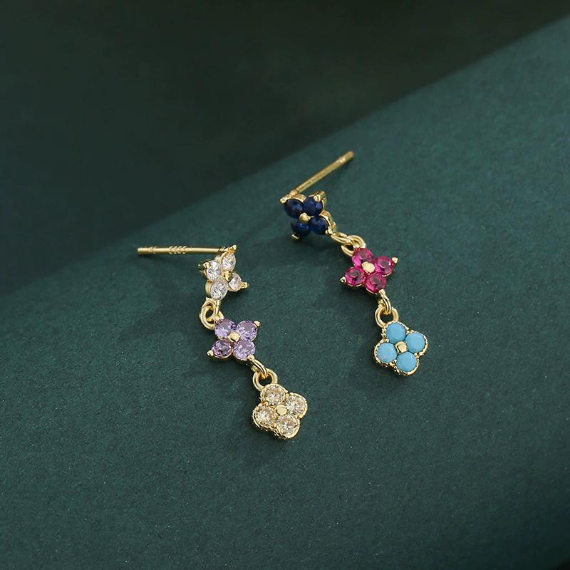 925 Silver Lucky Clover Four-Leaf Pendant Necklace for Women Colorful Flower Clavicle Chain Fine Jewelry Gifts