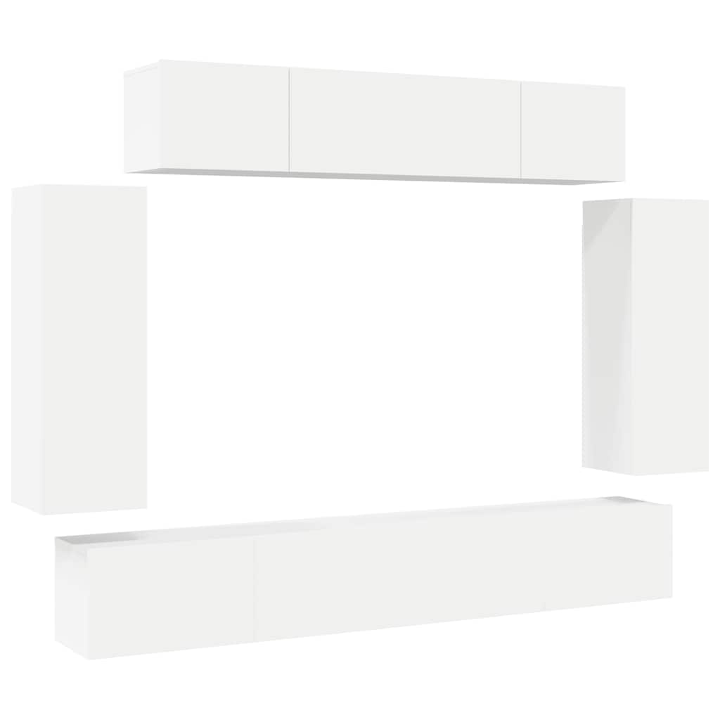 6 piece TV cabinet set white particleboard