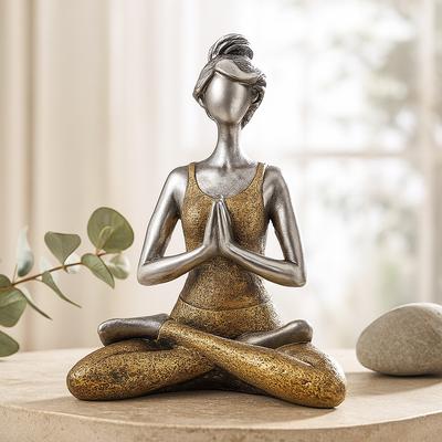 Figurka Kobiety Jogi - Srebrna i Złota 24cm
